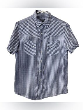 Vintage Polo Jeans Ralph Lauren Plaid Western Shirt Mens Medium Blue Pearl Snap